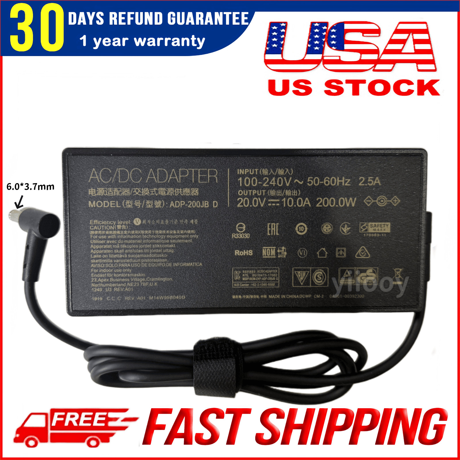 New OEM Genuine ADP-200JB D 200W  AC Adapter Charger for ASUS TUF Gaming F15 F17