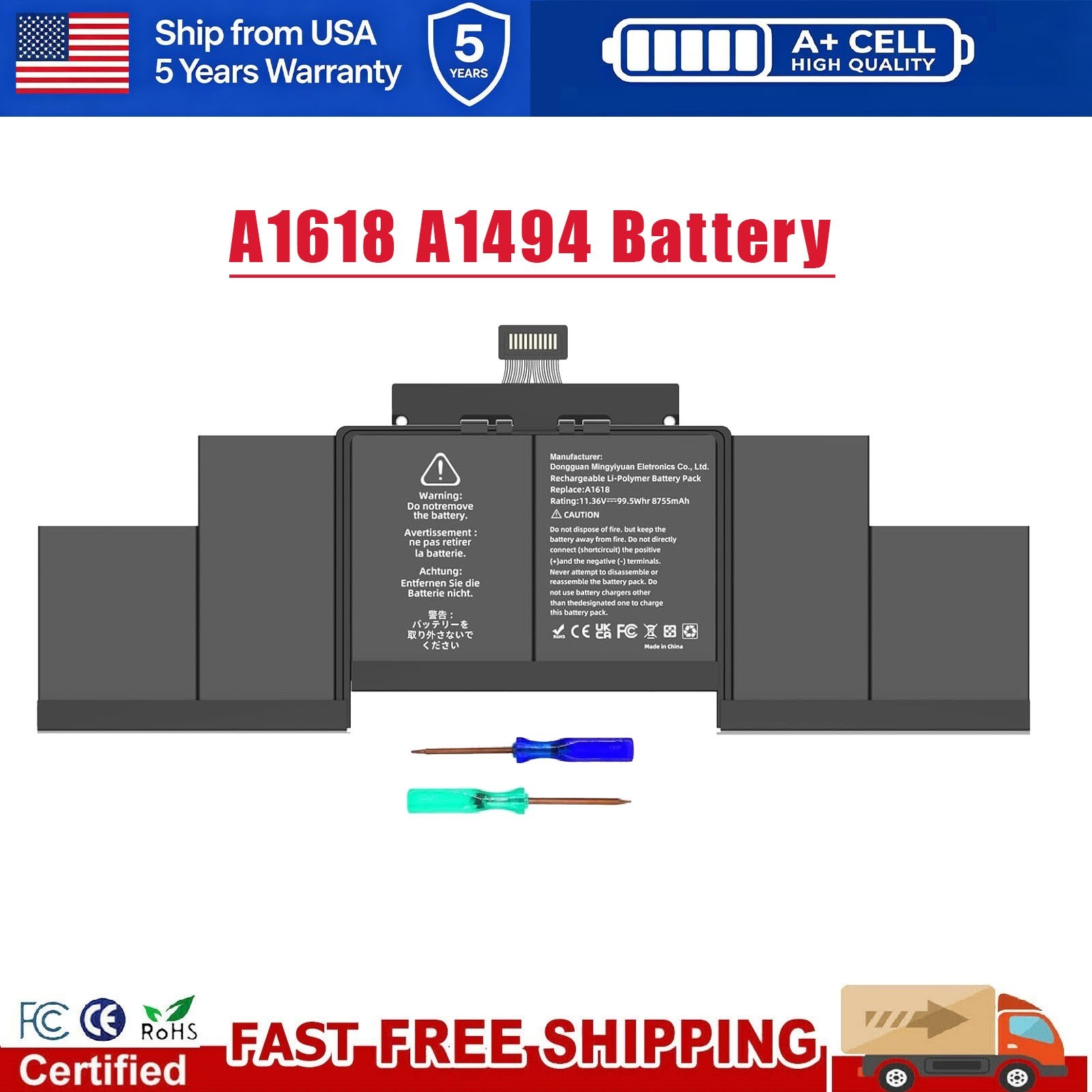 A1618 A1494 Battery for MacBook Pro 15" Inch Retina A1398 Mid 2015 020-00079