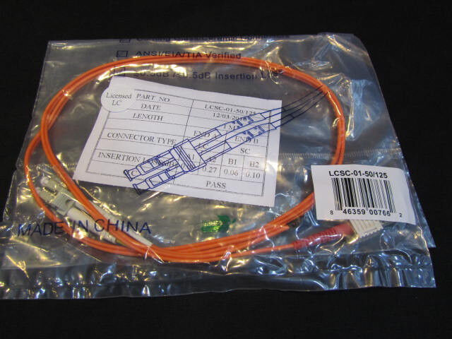 LC to SC  50/125 Fiber Patch Cable Cord Jumper Duplex Multimode, 1M