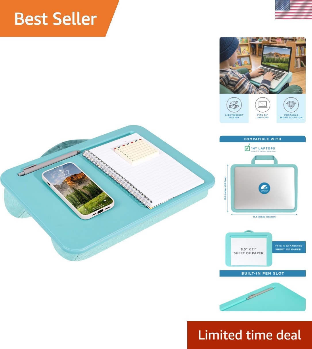 Compact Lap Desk – Aqua Sky, Fits 14" Laptops