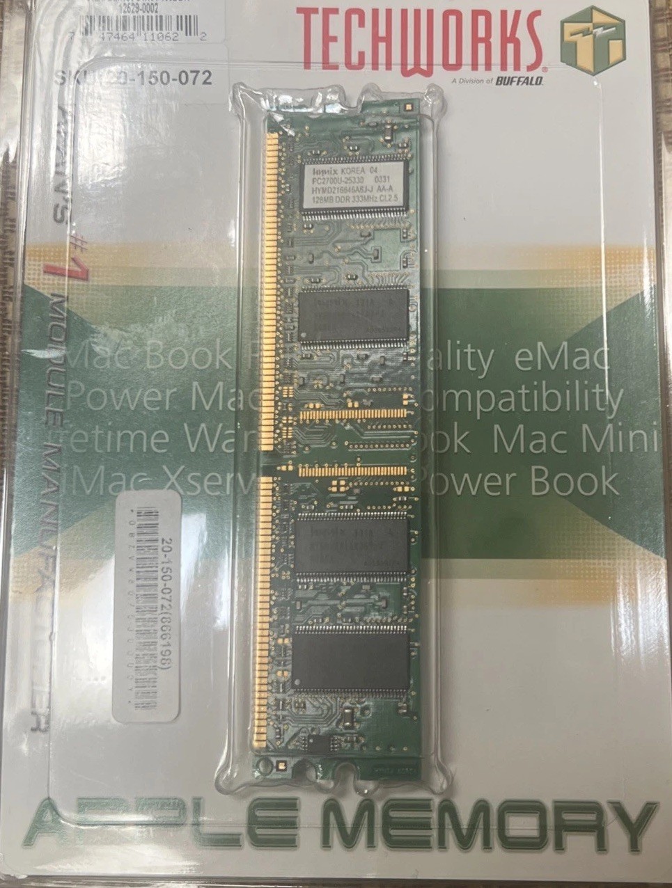 NEW SEALED TechWorks Apple 128MB DDR PC2700 333MHz RAM Hynix HYMD216646A6J-J
