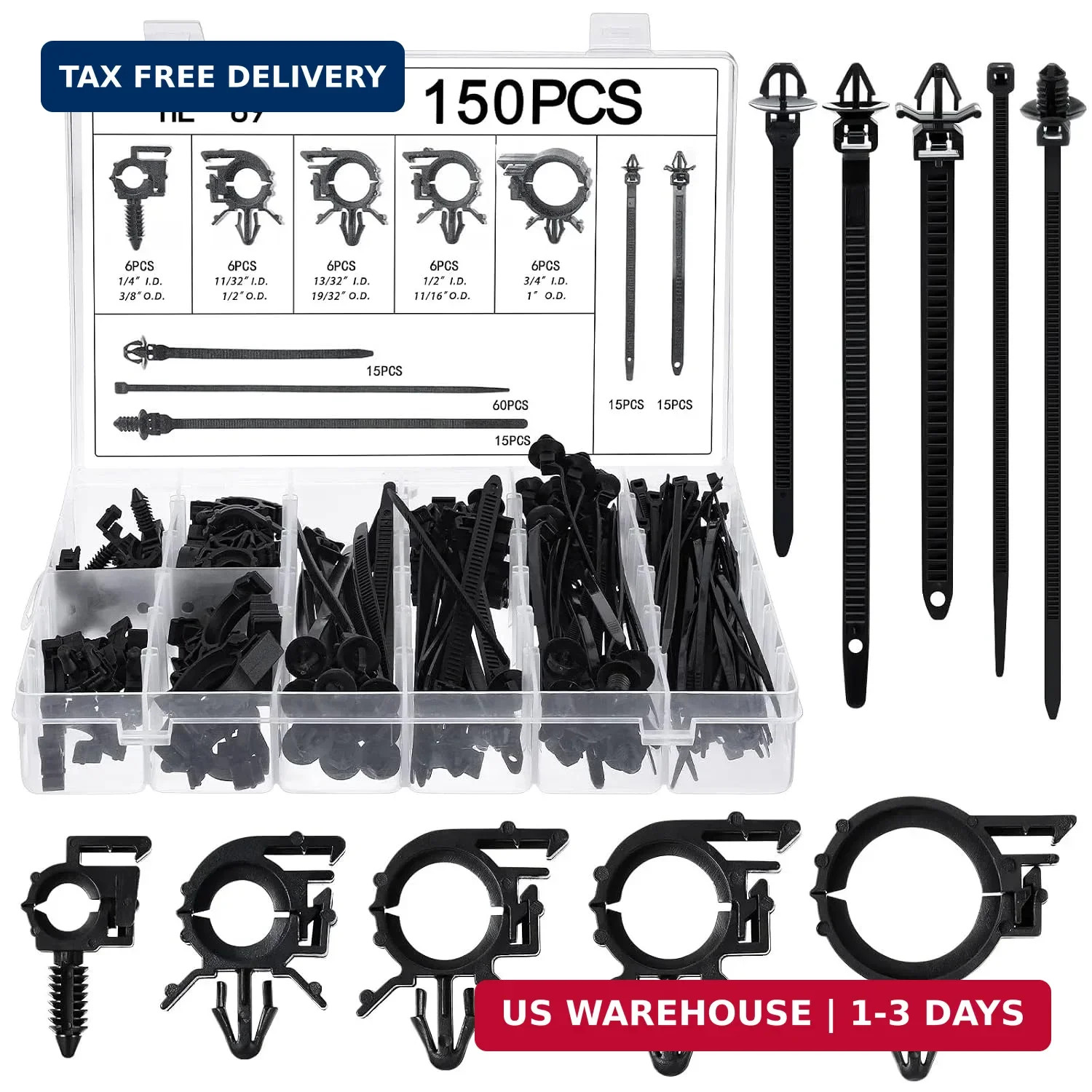 150 Pcs Wire Loom Routing Clips, 15 Sizes Push Mount for Car