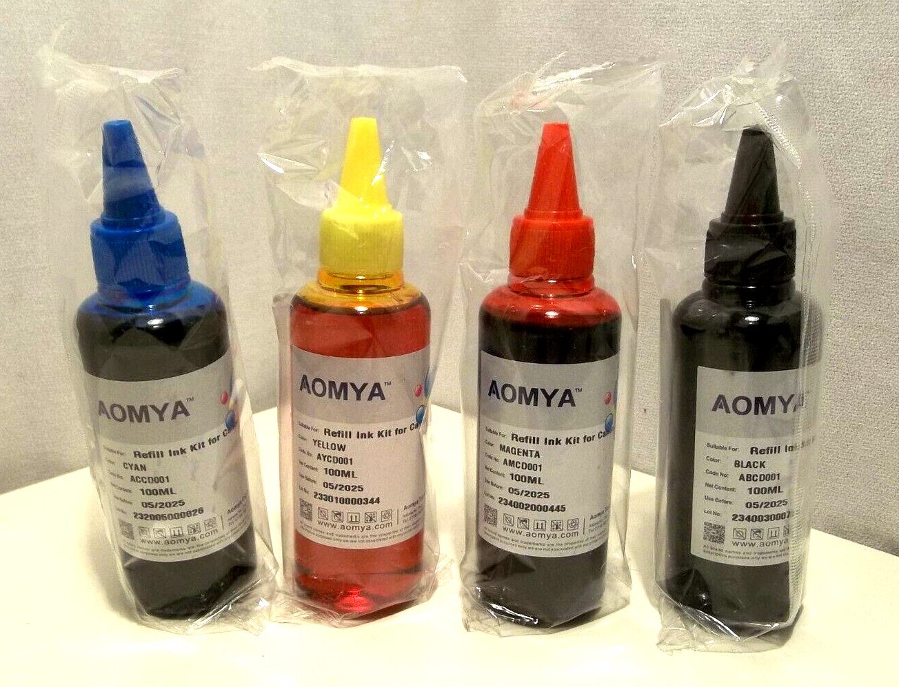 4 Bottles AOMYA Refill Ink Kit for Canon Yellow Magenta cyan black 100ML 5/2025