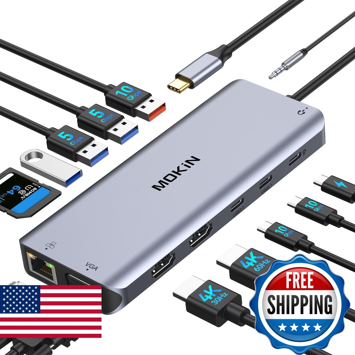 MOKiN USB C Laptop Docking Station Dual Monitor, 14 In 1 Docking Station 3