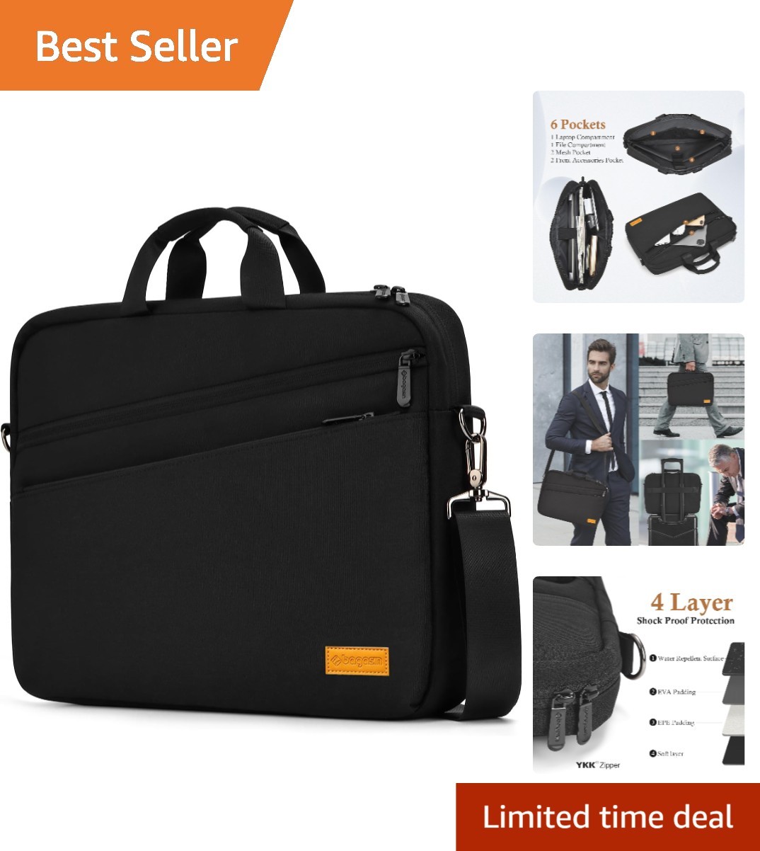 17.3 Inch Laptop Shoulder Tote - Elegant Design with Multi-Pockets