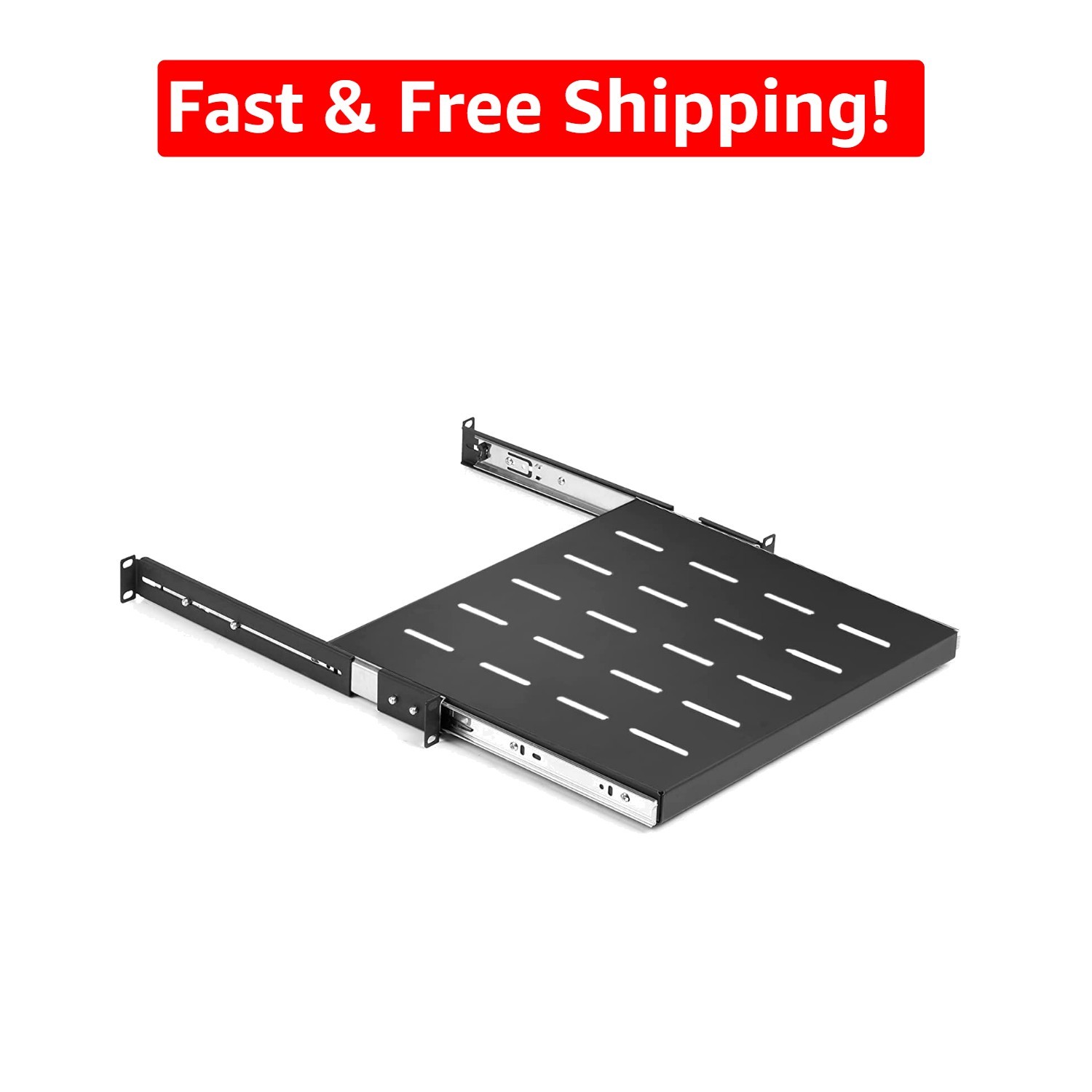 19" Server Rack Sliding Shelf - Vented, Durable Alloy Steel - 60LB Load Capacity