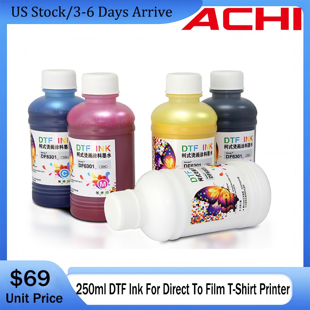 ACHI 5 Color DTF INK For Epson A3 DTF T-Shirt Printer CYMKW 5 X 250ml Ink supply