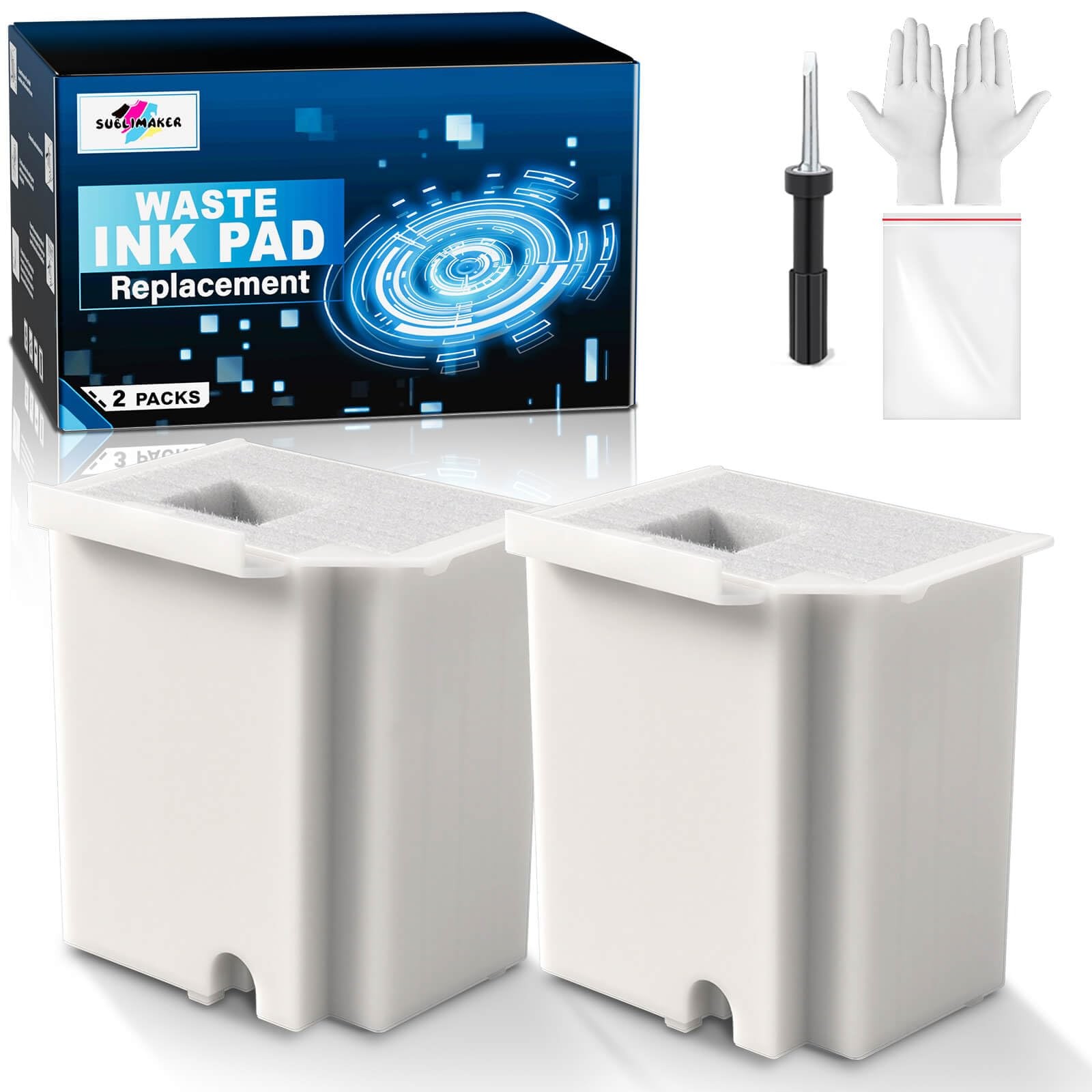 Waste Ink White Pad 2 Packs with Reset Software, 2