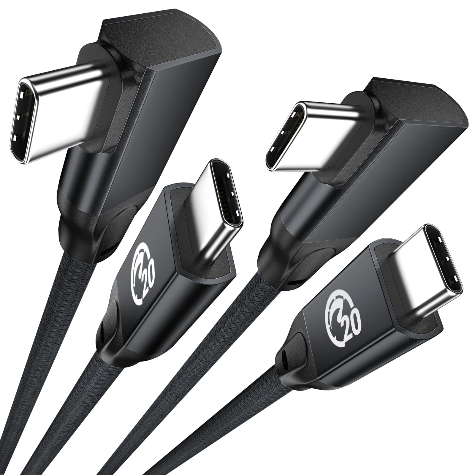 15ft USB C Right Angle Cable 100W 2-Pack, Fast Charging USBC to USBC 3.2 Gen2