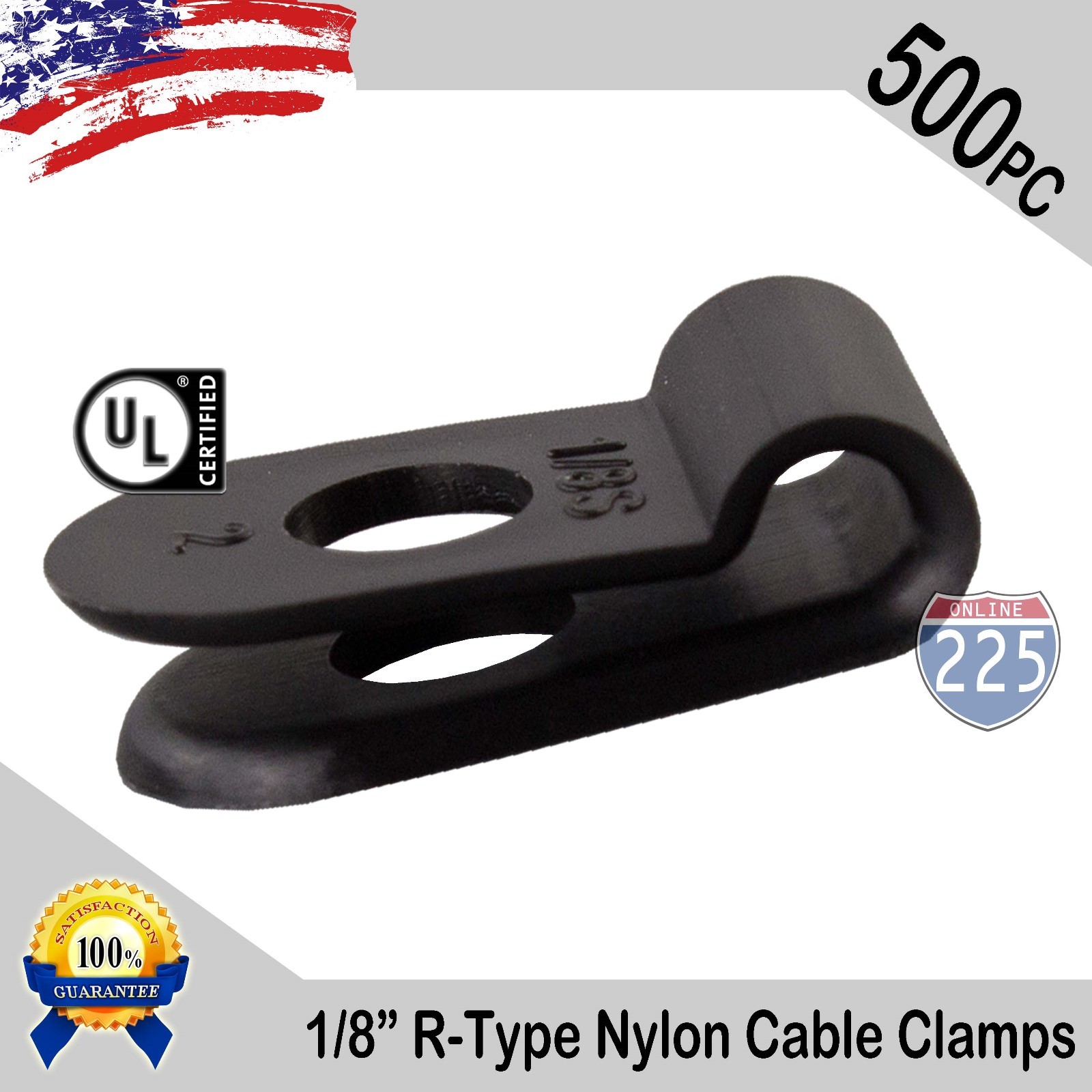 500 PCS PACK 1/8" Inch R-Type CABLE CLAMPS NYLON BLACK HOSE WIRE ELECTRICAL UV