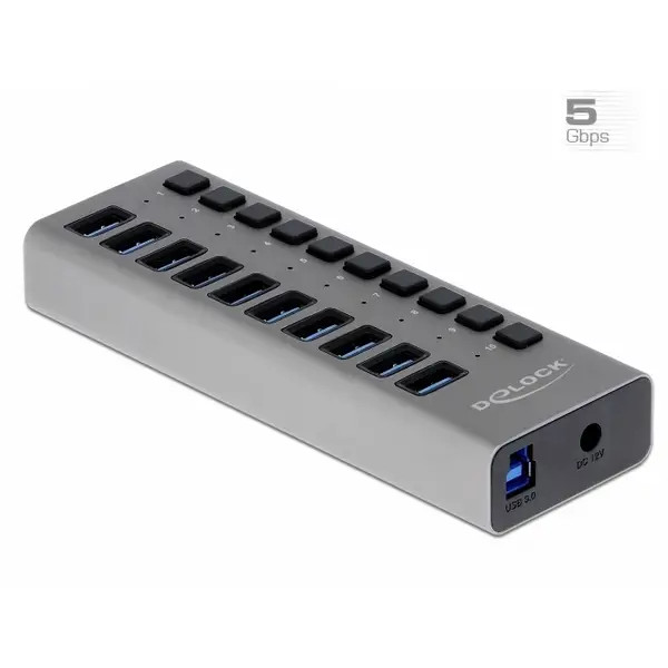 Delock 63670 USB 10-Port USB-A USB 3.2 Gen1 5Gbps Hub with USB-C Grig Plug