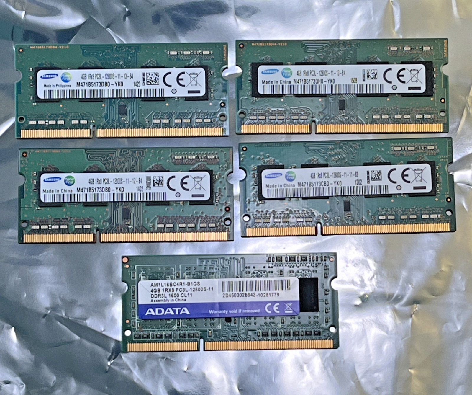 Lot of 5x 4GB PC3L-12800S DDR3 Laptop Memory DIMMs Mixed Brands