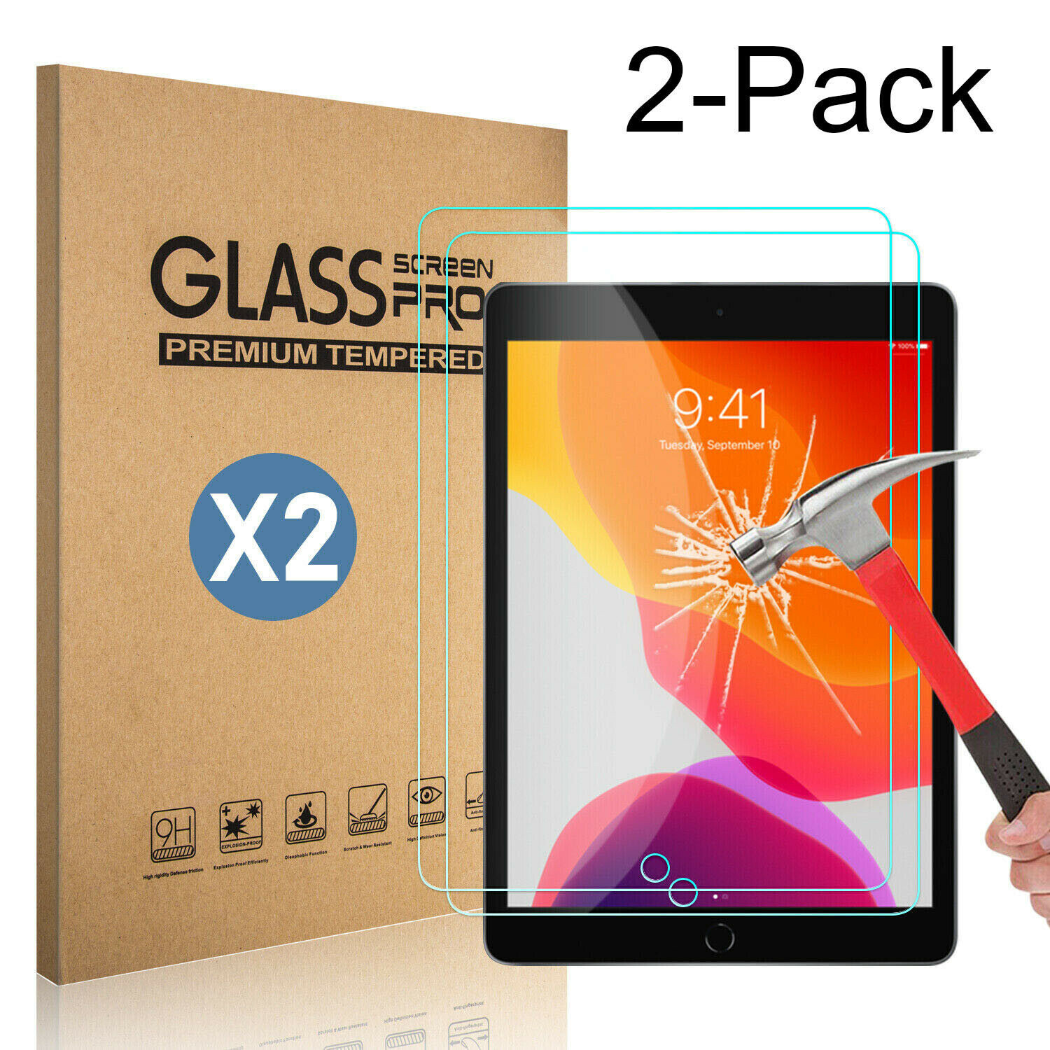 2-Pack Tempered Glass Screen Protector Cover For iPad 10.2 inch 2019 7th Gen HD 