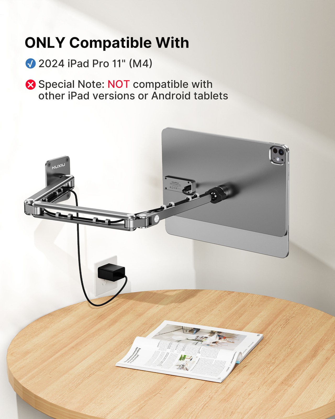 KU XIU Magnetic Wireless Charging Wall Mount Stand Holder for iPad Pro 11" 12"