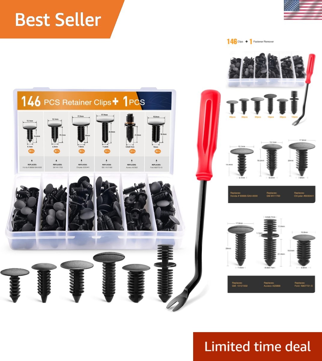 146PCS Nylon Bumper Shield Retainer & Double End Xmas Tree Retainers Clips Un...