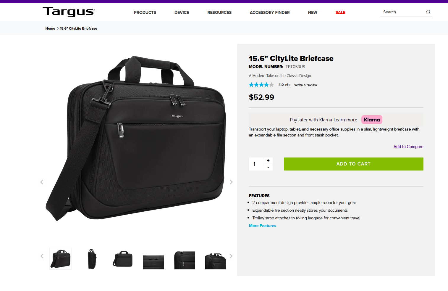 Targus - CityLite Briefcase for 15.6" Laptop - Black