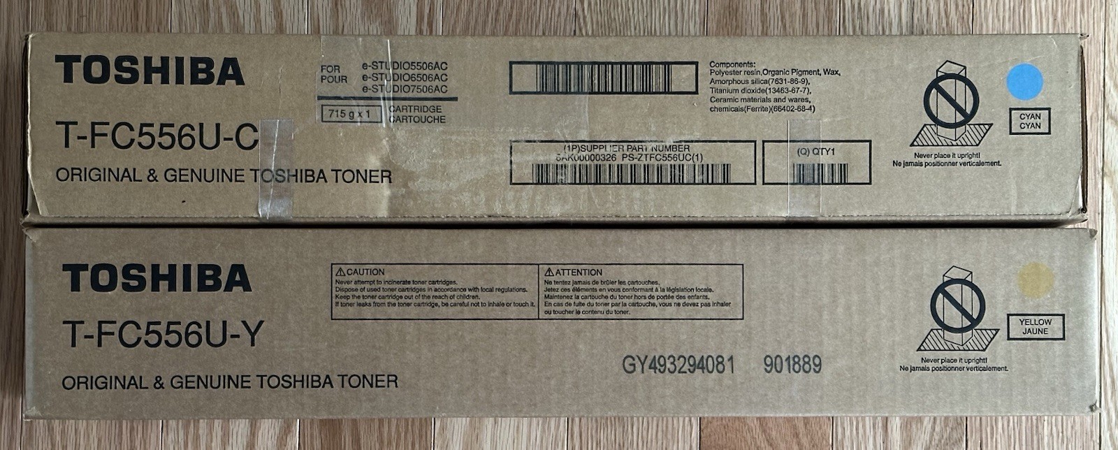 Toshiba OEM T-FC556U-C Cyan and T-FC556-Y Yellow Toner Cartridges. *NEW*