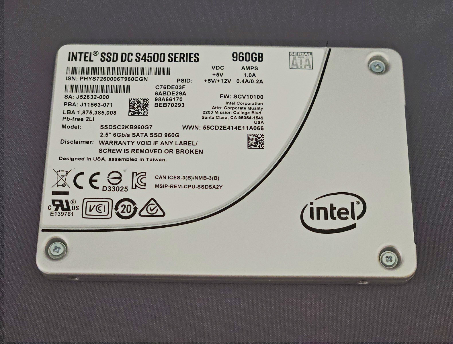 Intel SSD DC S4500 Series 960GB 2.5" SATA III Internal SSD SSDSC2KB960G7