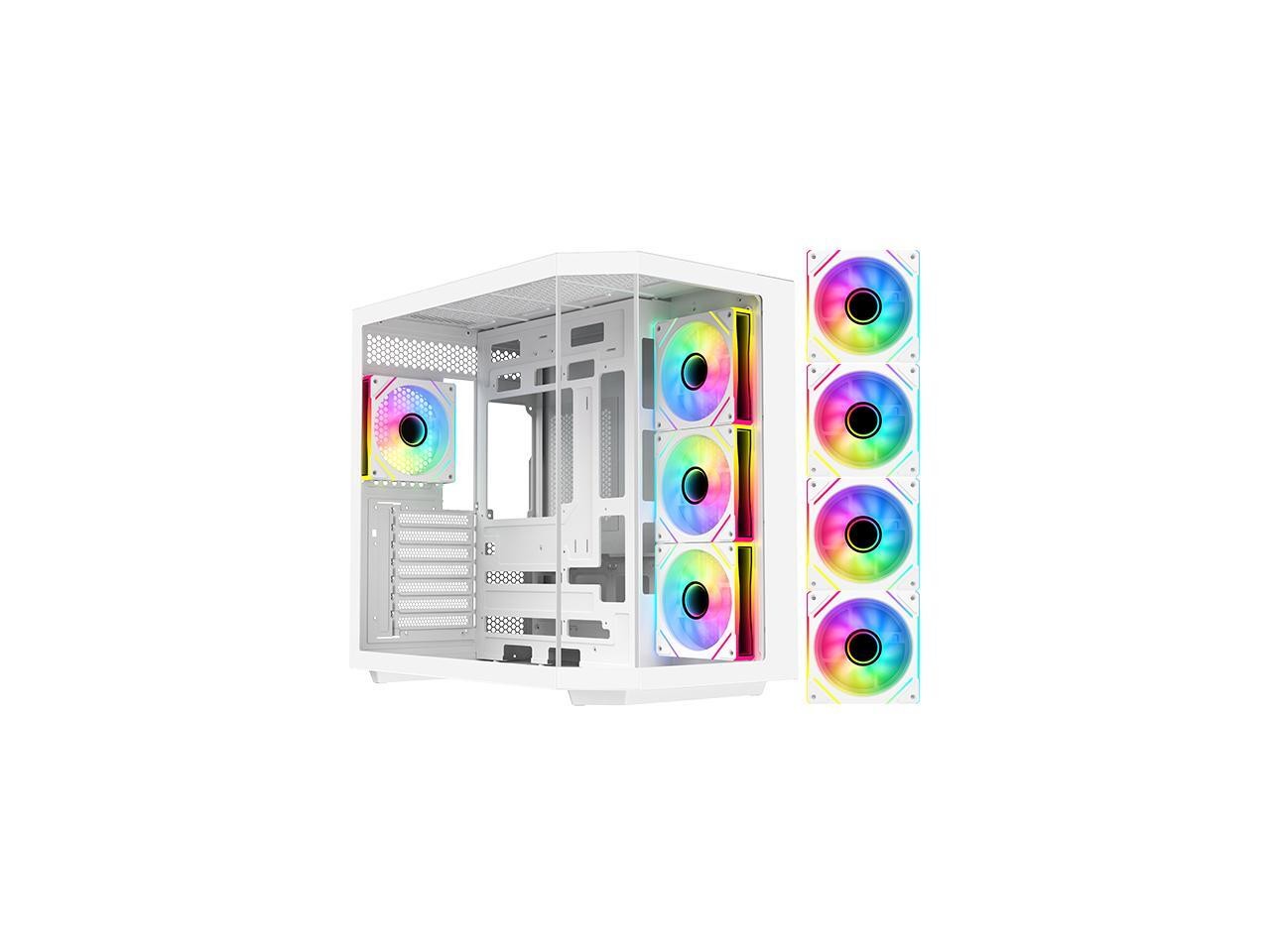 DIYPC ARGB-N3-W White USB3.0/ Type C Tempered Glass E-ATX /ATX Dual Chamber