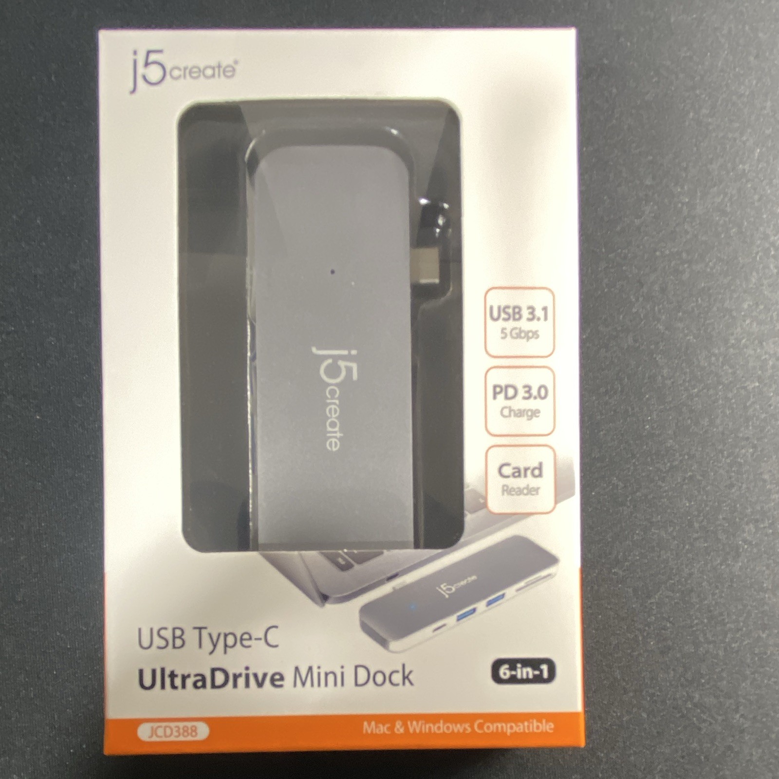 j5create USB-C UltraDrive Mini Dock 6-in-1 PD 3.0 Gray JCD388