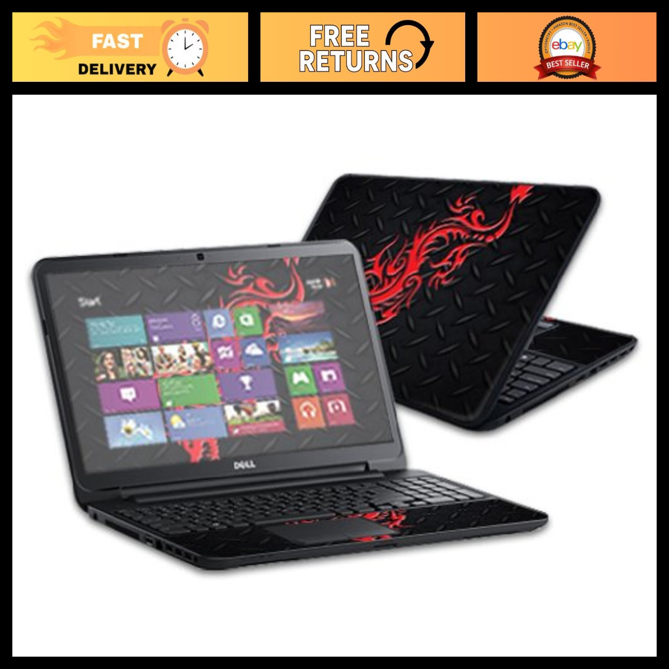 Red Dragon Wrap Sticker Skin for Dell Inspiron 15 I15rv Laptop 15.6" - Custom Fi