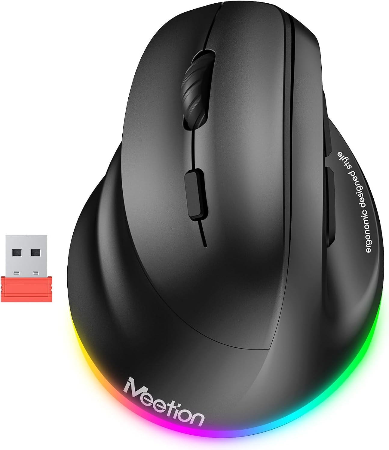 MEETION Left-Handed Wireless Vertical Ergonomic Mouse Rechargeable Bluetooth RGB