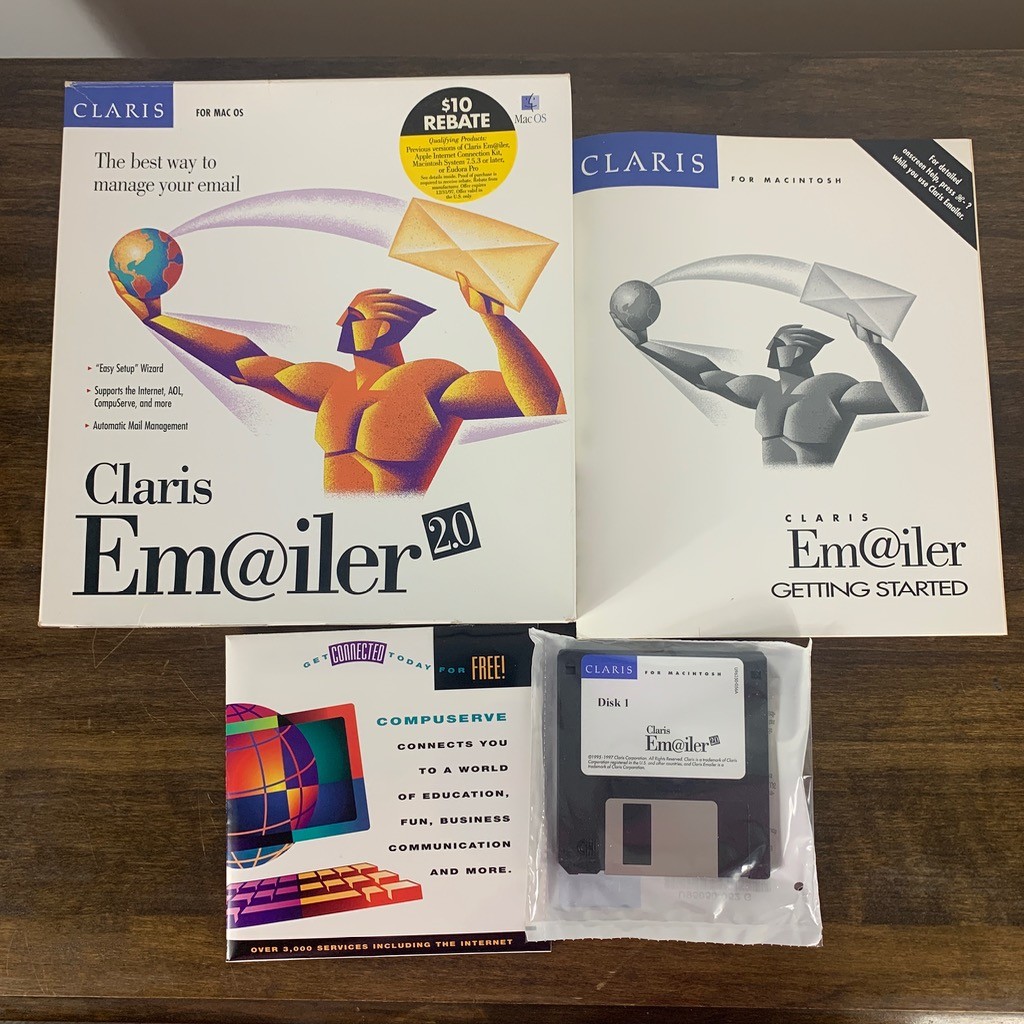 Claris Emailer 2.0 Vintage Mac Software Boxed 3.5 Floppy Disk Get Started Guide