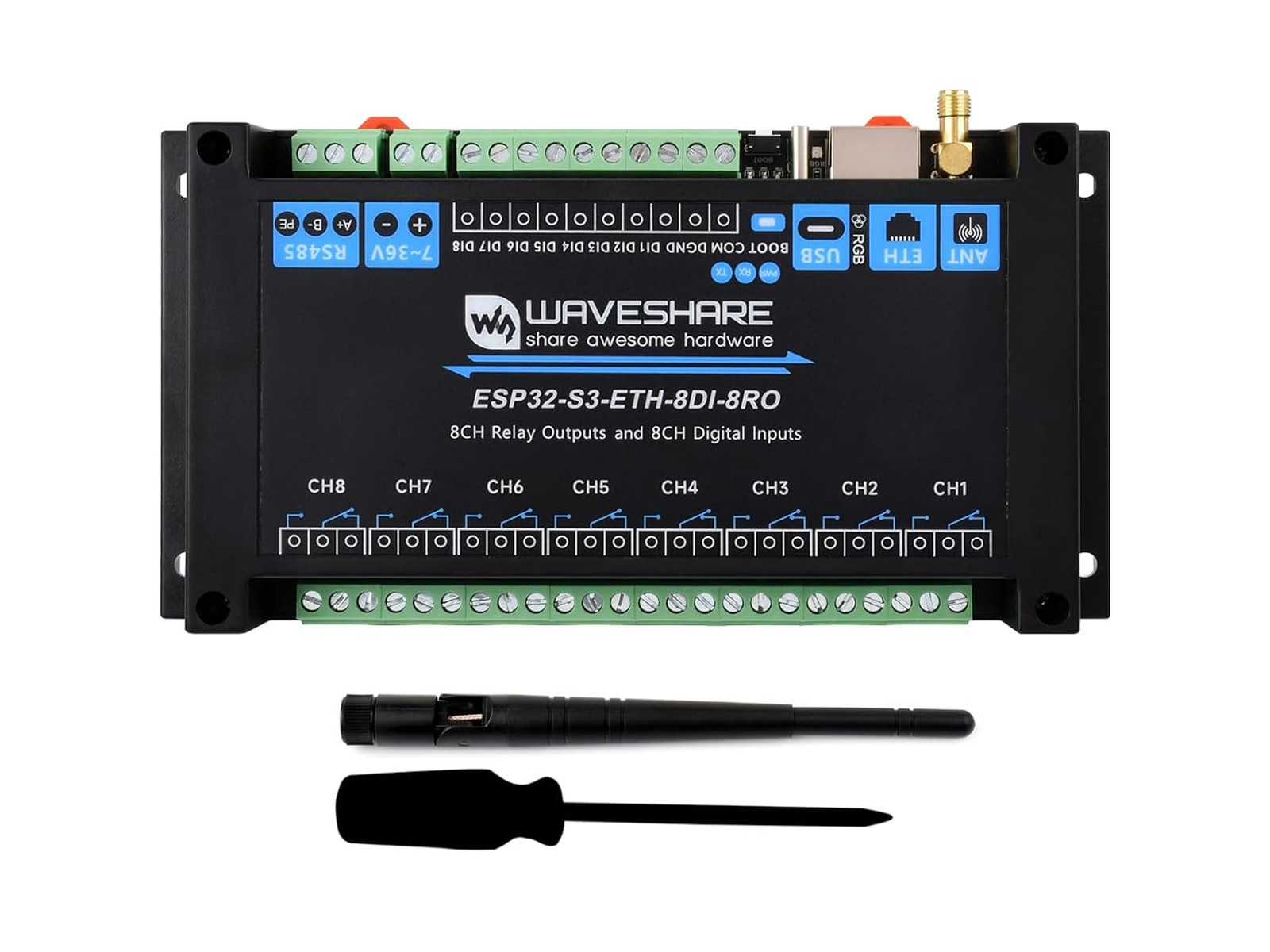 Industrial 8 Channel ESP32 S3 WiFi Relay Module with RS485 Ethernet Digital