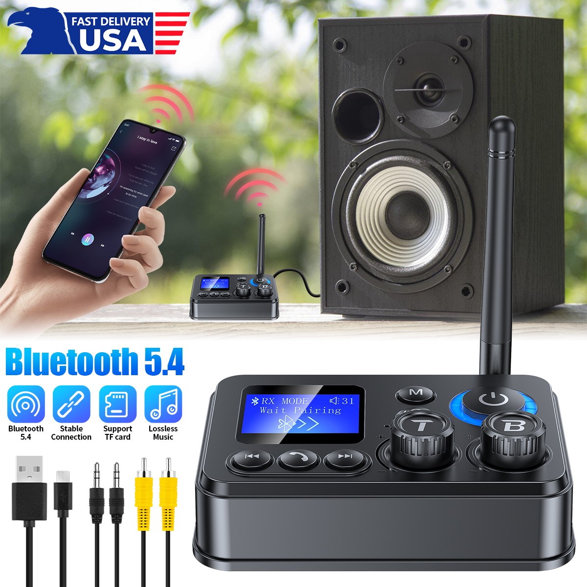GT87 Hi-Fi Bluetooth 5.4 Car Kit 20M Range USB TF AUX Optical DSP Bass Treble
