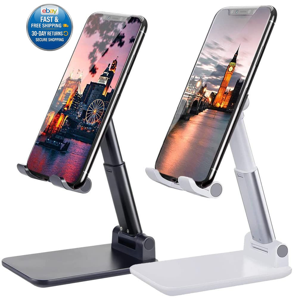 2 Pcs Cell Phone Stand for Desk Small&Foldable&Portable, Black+White