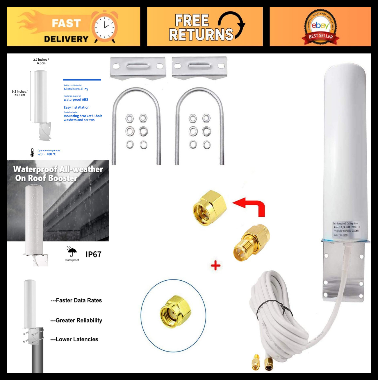 10dBi High Gain 4G LTE Cellular Antenna for Trail Cameras & Security Systems