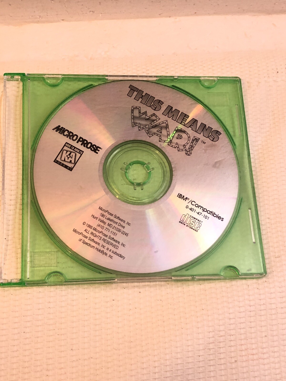 This Means War PC CDROM 1995 Dos 3.1 IBM Compatibles Micro Prose Game Disc Only