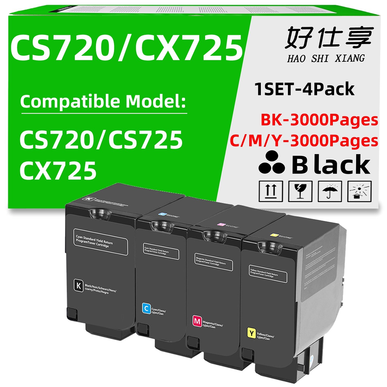 74C10K0  Toner Cartridge Compatible for Lexmark C720 CS725 CX725 (KCMY-4Pack)
