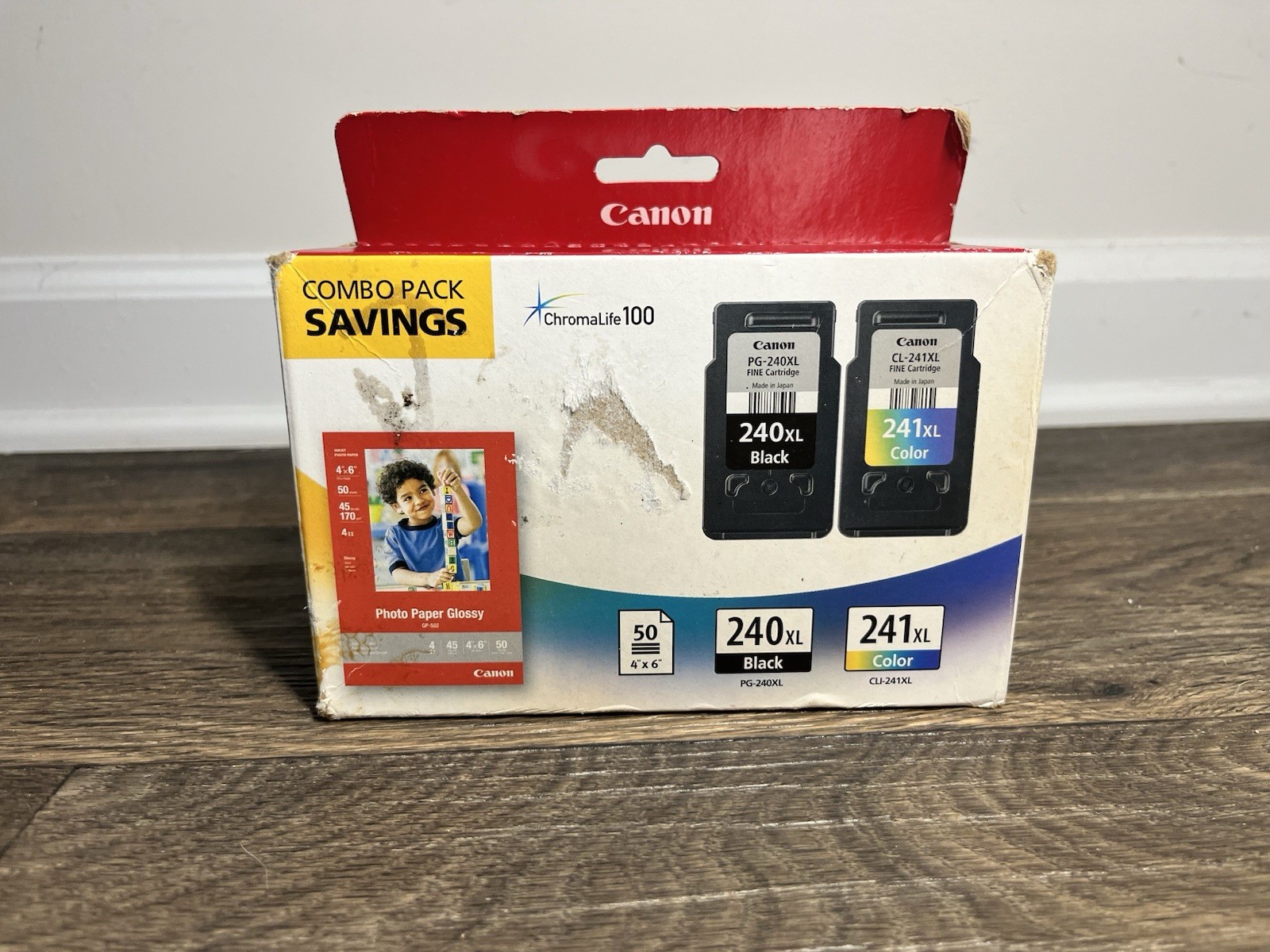 Canon Genuine PG-240XL Black & CL-241XL Color Ink Cartridges + 4x6 Paper