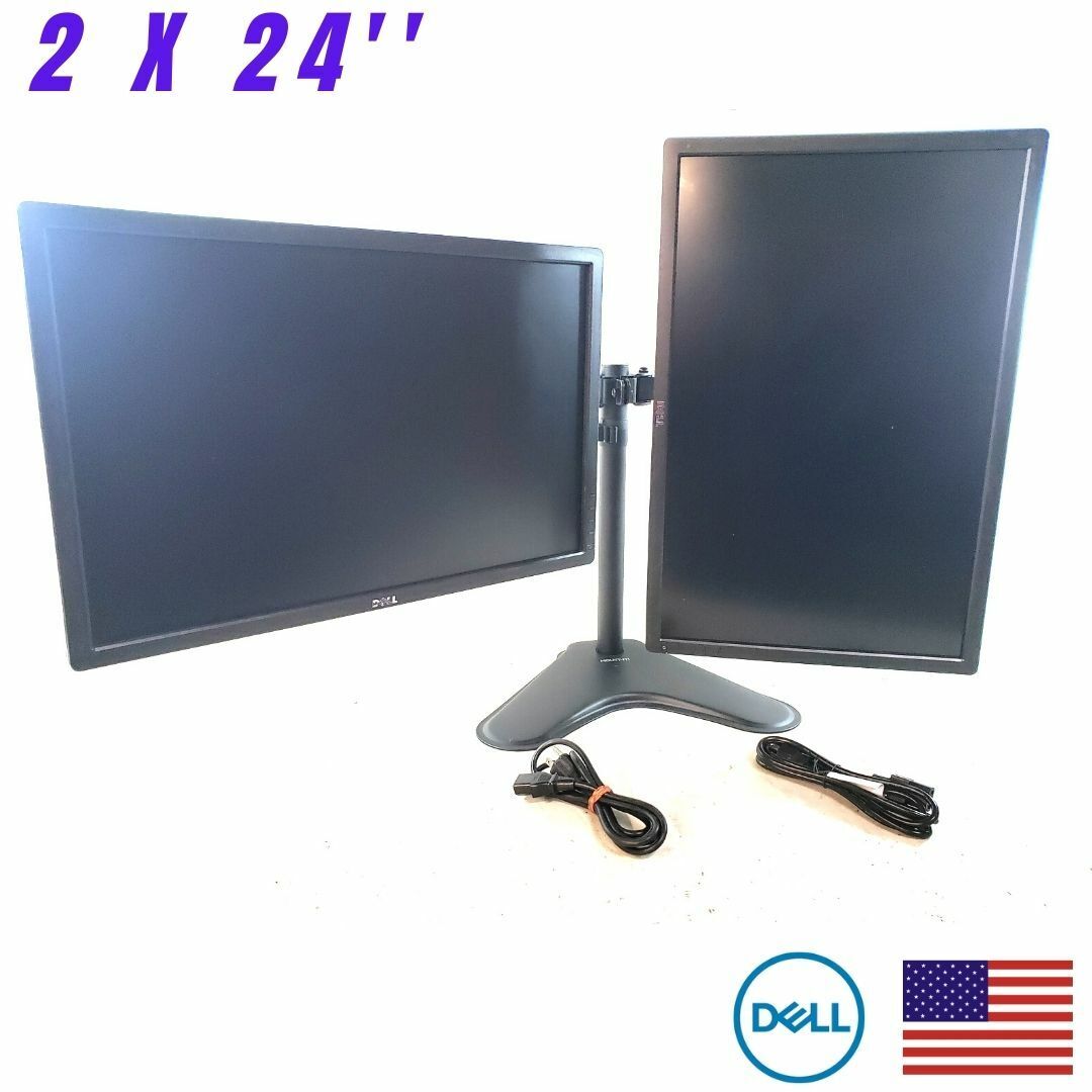 Dell Matching Dual 2x 24inch LCD Monitors FHD 1200 U2412M (Grade A) +Stand + VGA