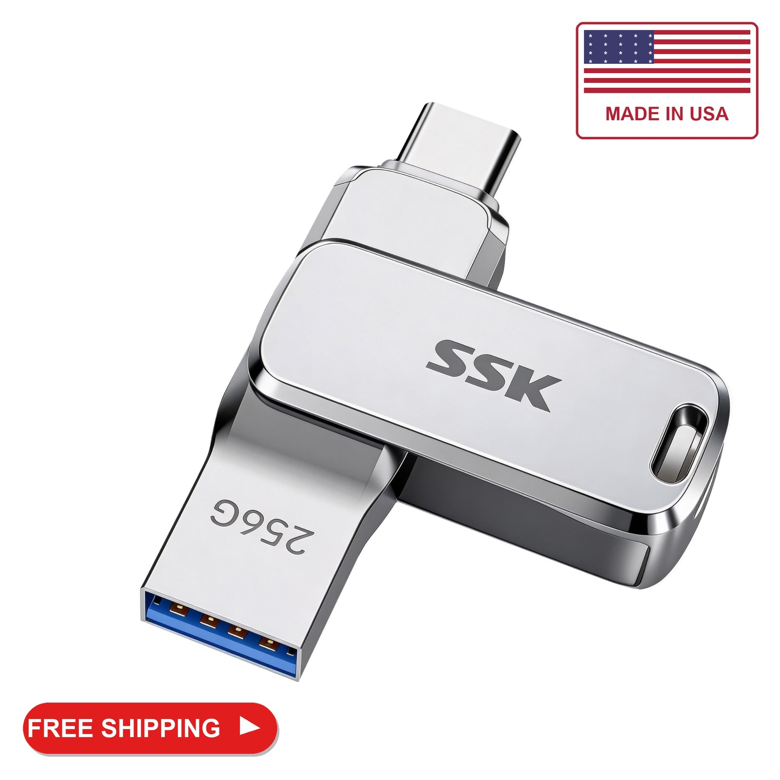 SSK 256GB Dual USB Flash Drive USB-C Thumb Drive Memory Stick up to 220MB/s