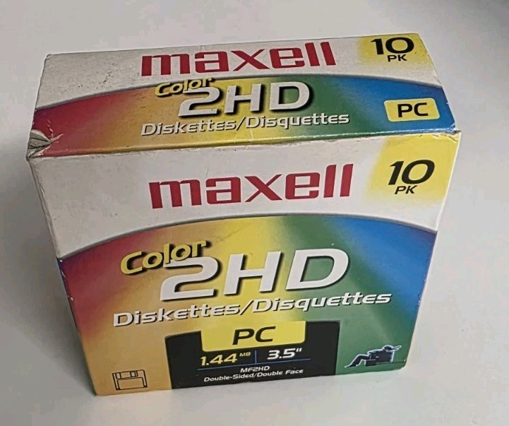 Maxell Color MF2HD 3.5 Inch Floppy Disks 1.44MB PC 10 Pack Unused Open Box