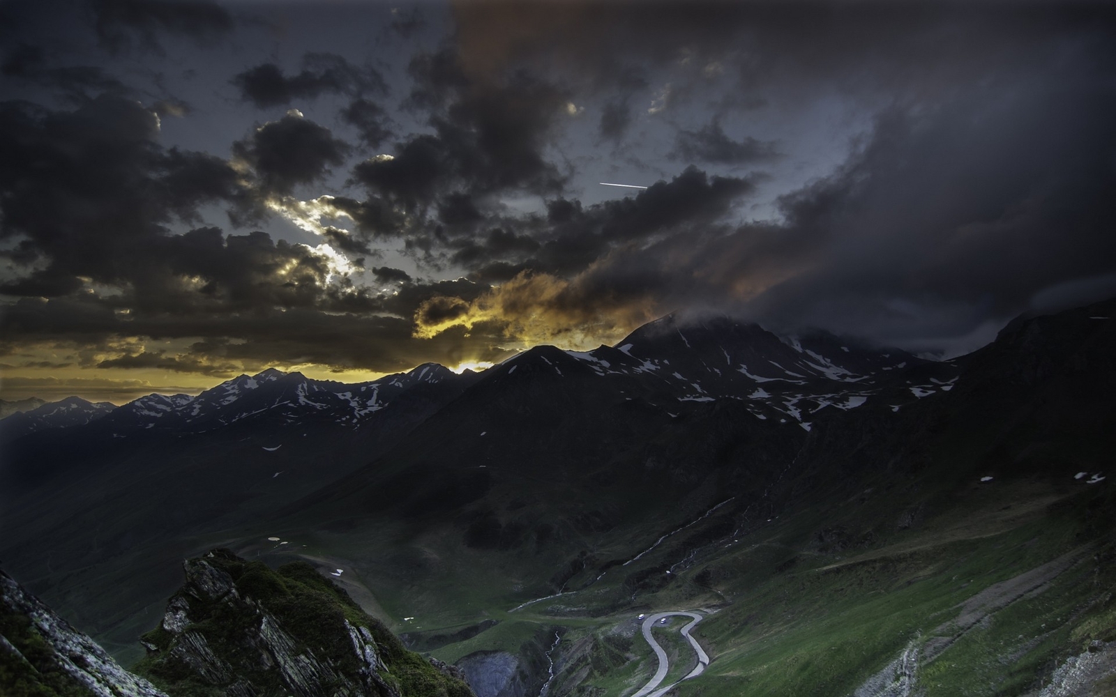 Landscape nature valley sunset road mountains france Custom Gaming Mat Desk