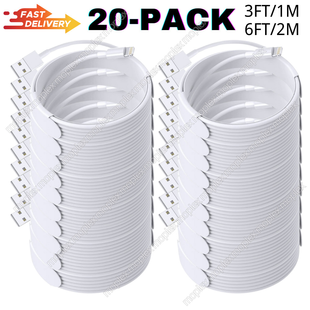 20PACK 3/6FT USB Data Fast Charger Cable Lot For Apple iPhone 7 8 XR 11 12 13 14
