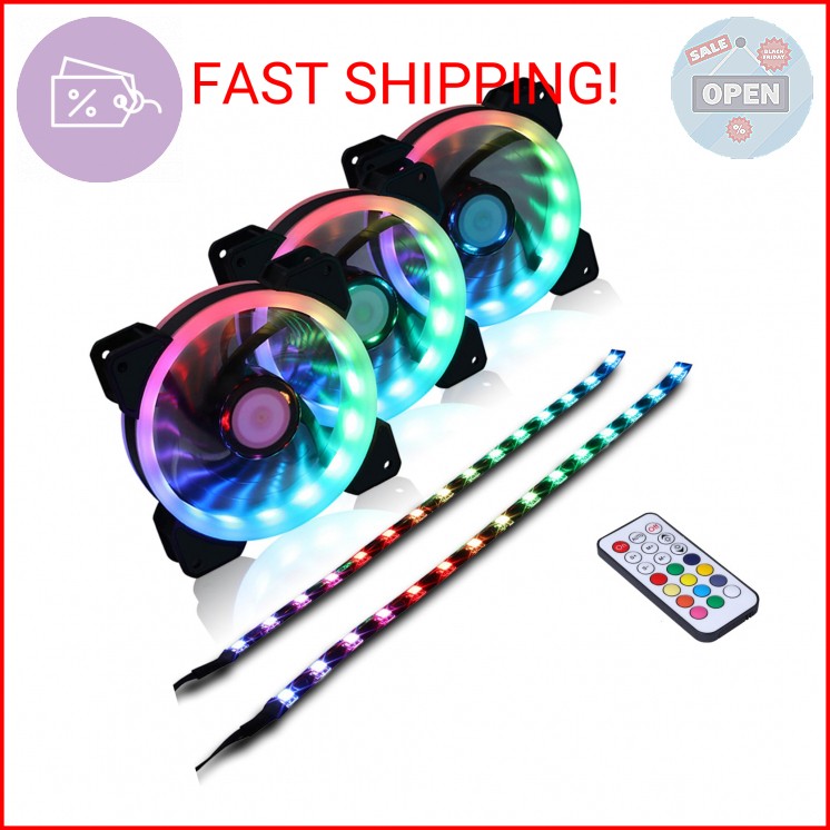 DS 120MM Ring RGB Case Fans with Controller for PC Cases, Computer Case ATX Full