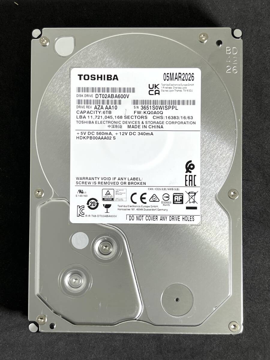 6TB  TOSHIBA / DT02ABA600V 2026 model Usage: 126h Low usage 3.5-inch Internal H