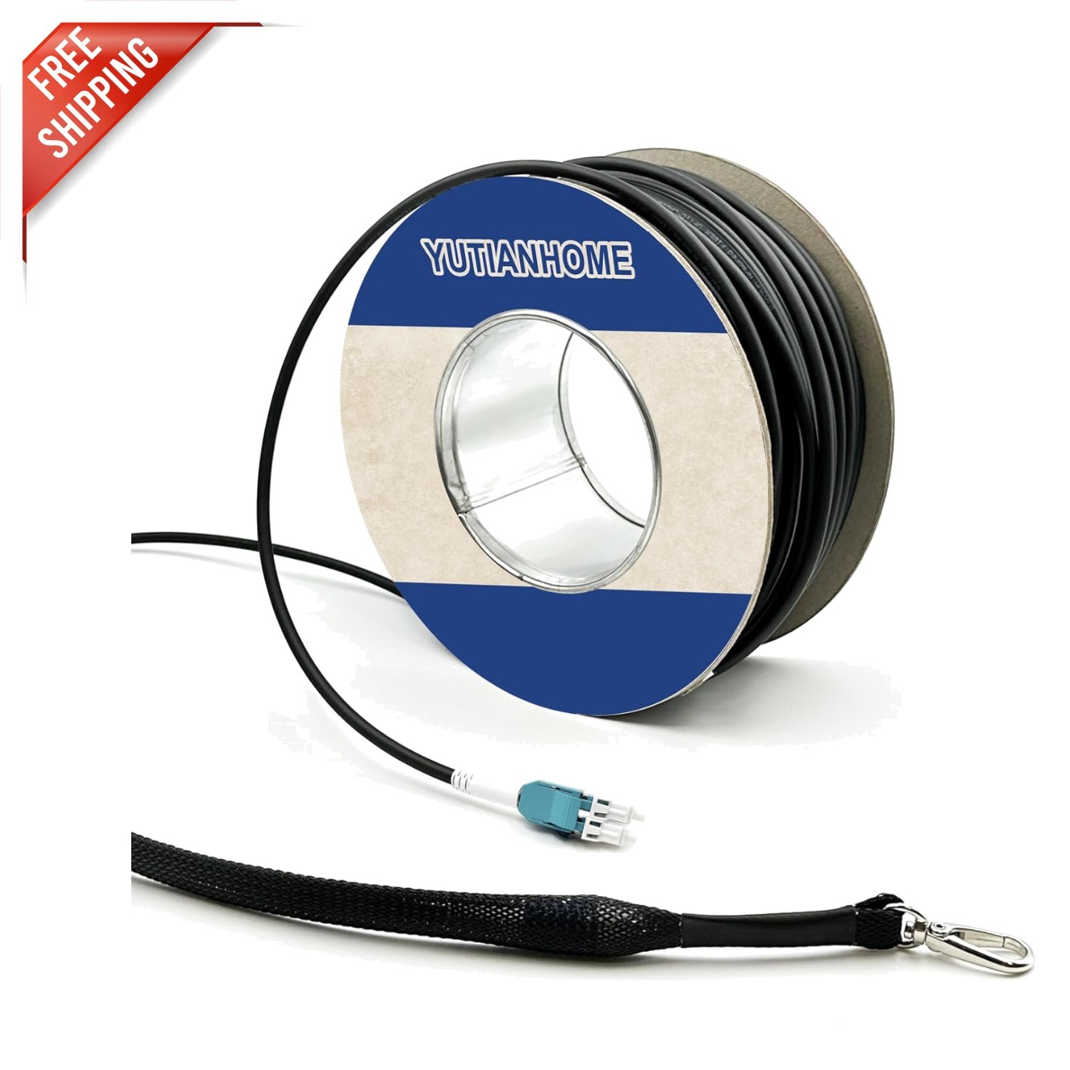 High-Performance 300ft LC to LC Fiber Optic Cable, TPU Jacket, Pull Eye Included