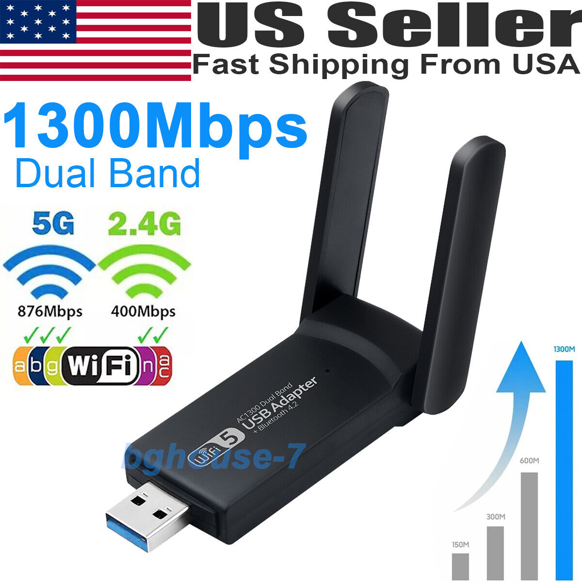 USB 3.0 Wireless Wifi Network Adapter 1300Mbp Long Range Dual Band for PC Laptop