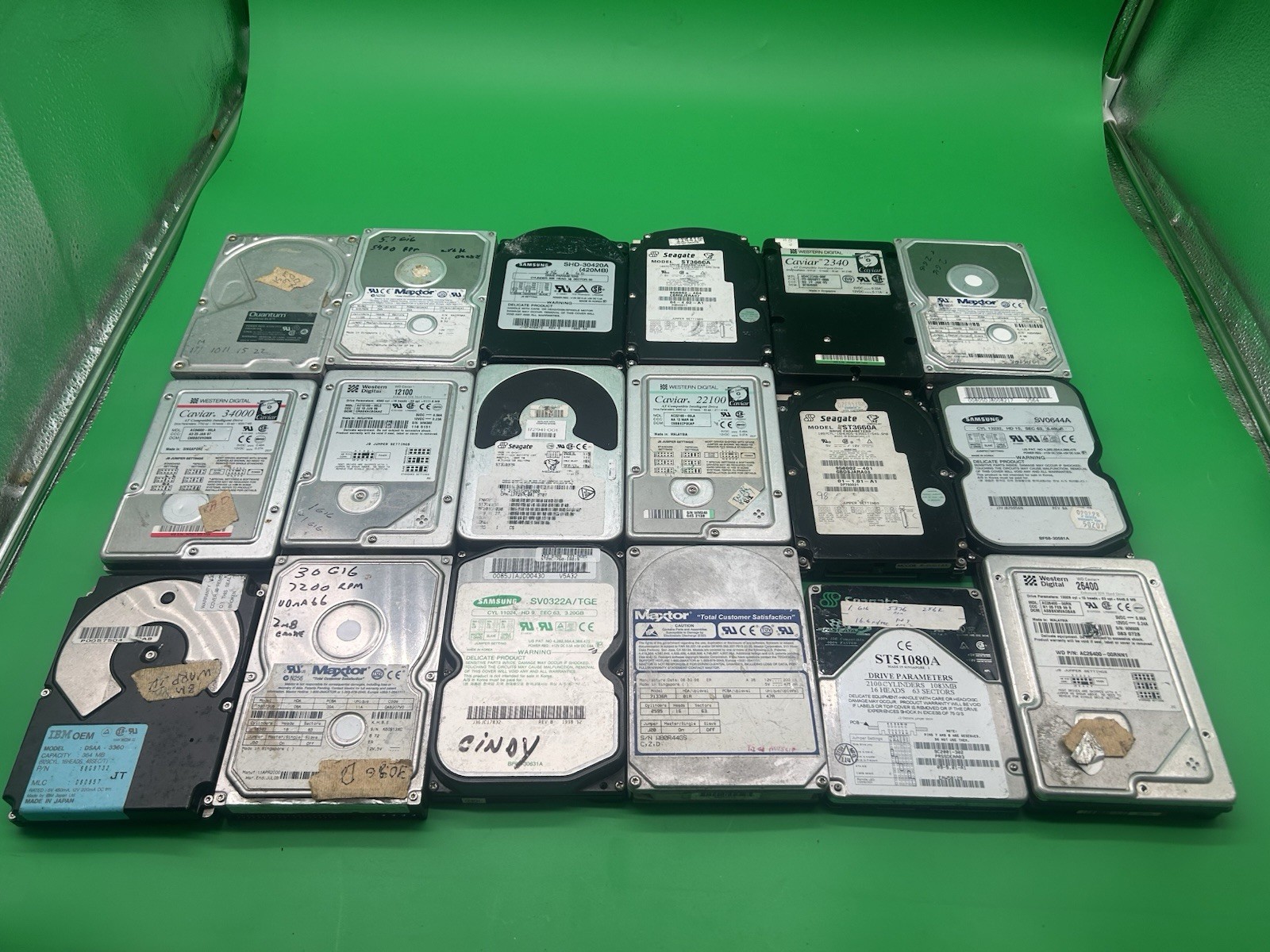 vintage hard disk drives Seagate, Western Digital, and Maxtor.