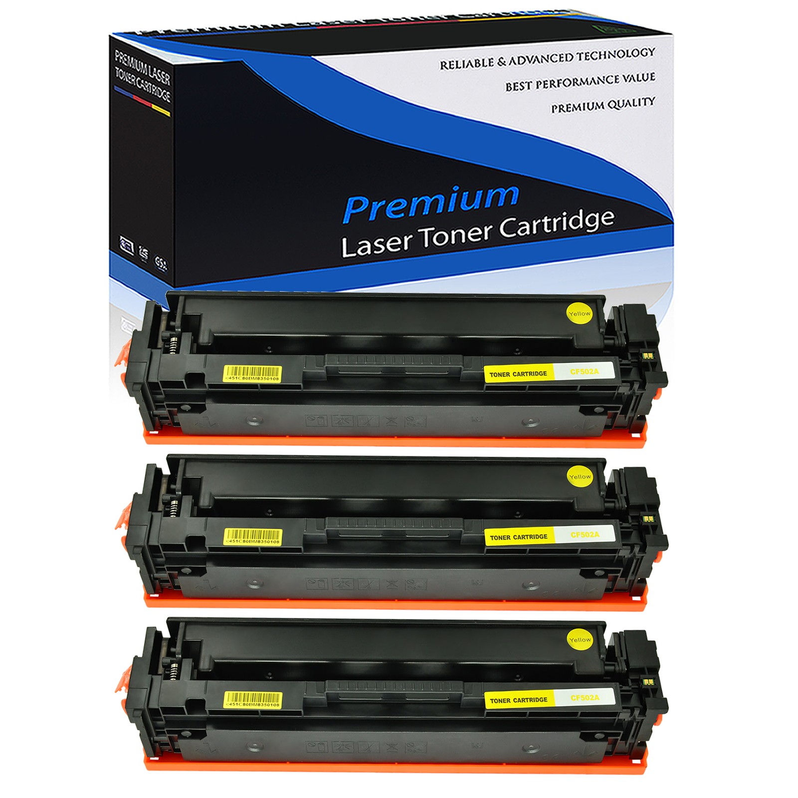 3PK CF502A YL Toner Cart For HP LaserJet Pro M254dw MFP M281fdn 202A 1,300 Pages