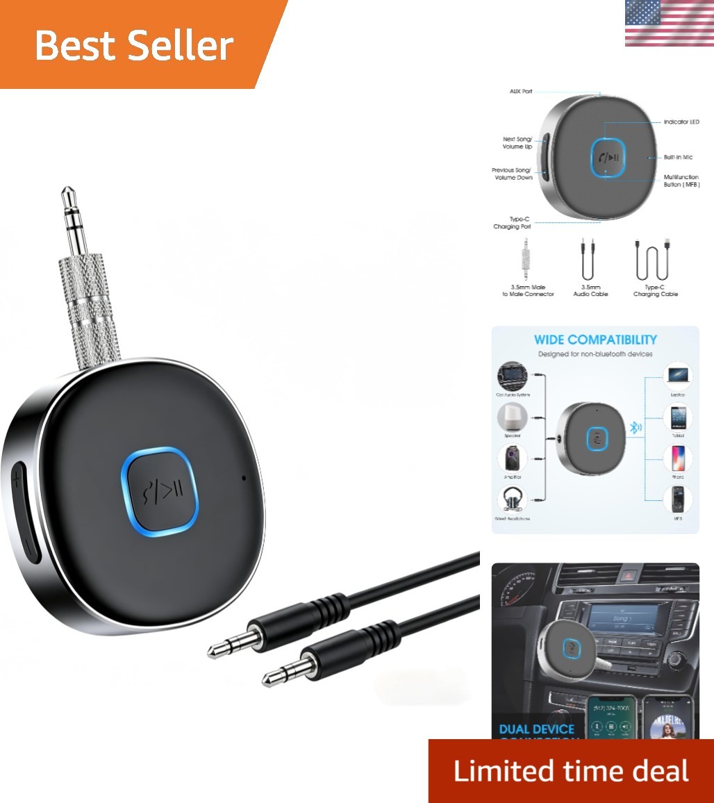Compact Bluetooth 5.3 Aux Receiver - Transform Wired Speakers to Wireless Easy