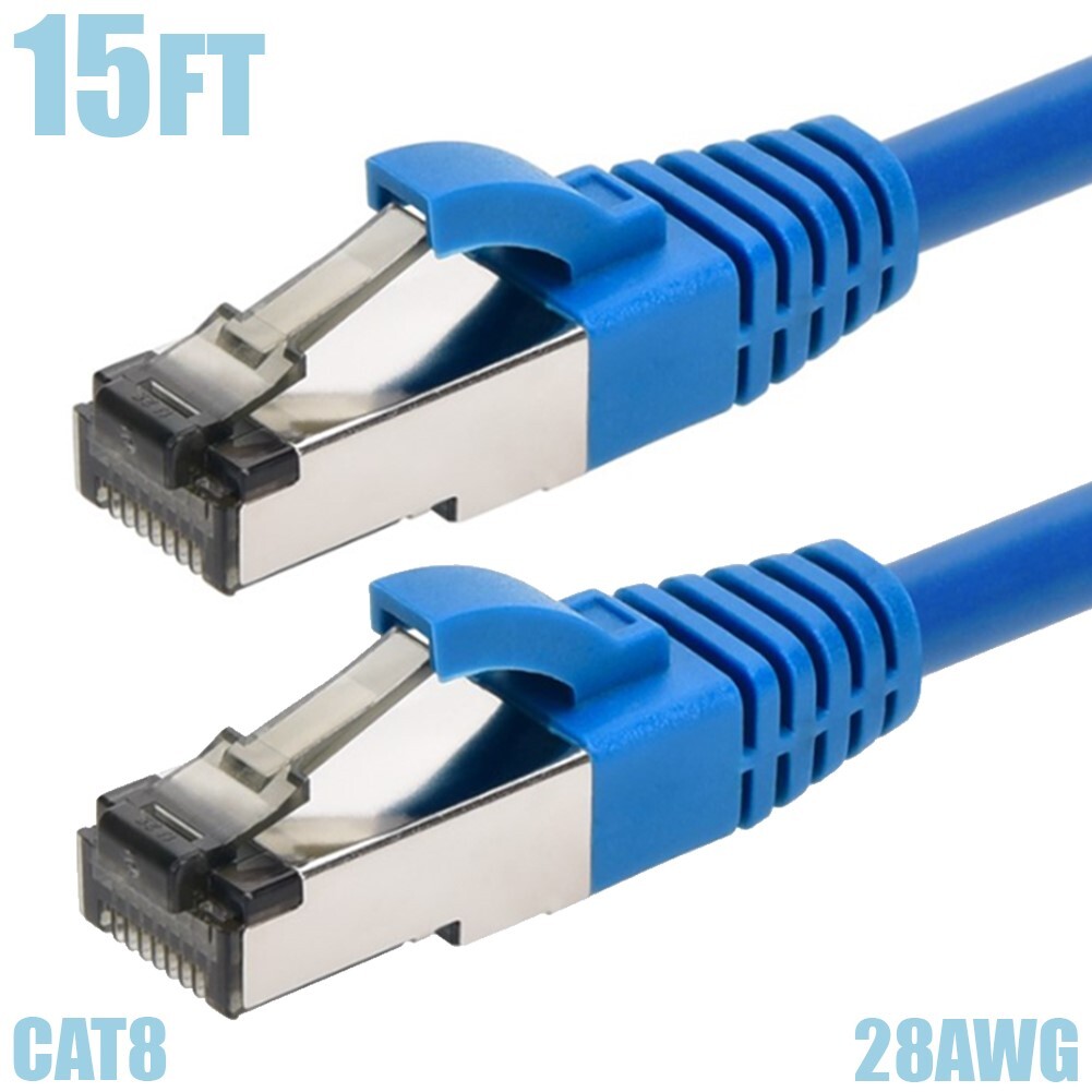 15FT CAT8 RJ45 Network LAN Ethernet S/FTP Cable Shielded Copper Wire 28AWG Blue