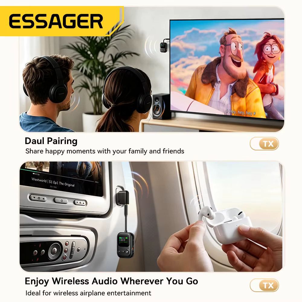 Essager 6.0 Bluetooth Audio Receiver Transmitter 3.5mm Jack RT/TX 2 In 1 Adapter