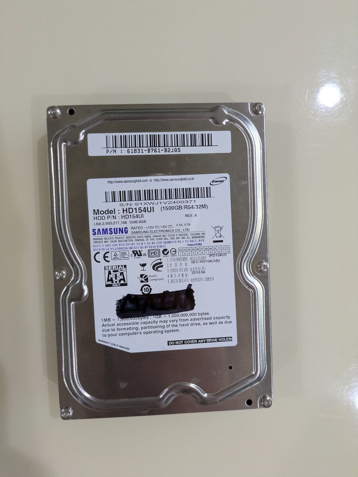 Samsung HD154UI 1.5TB Hard Drive 3.5" SATA- High time, healthy drive, sold as-is