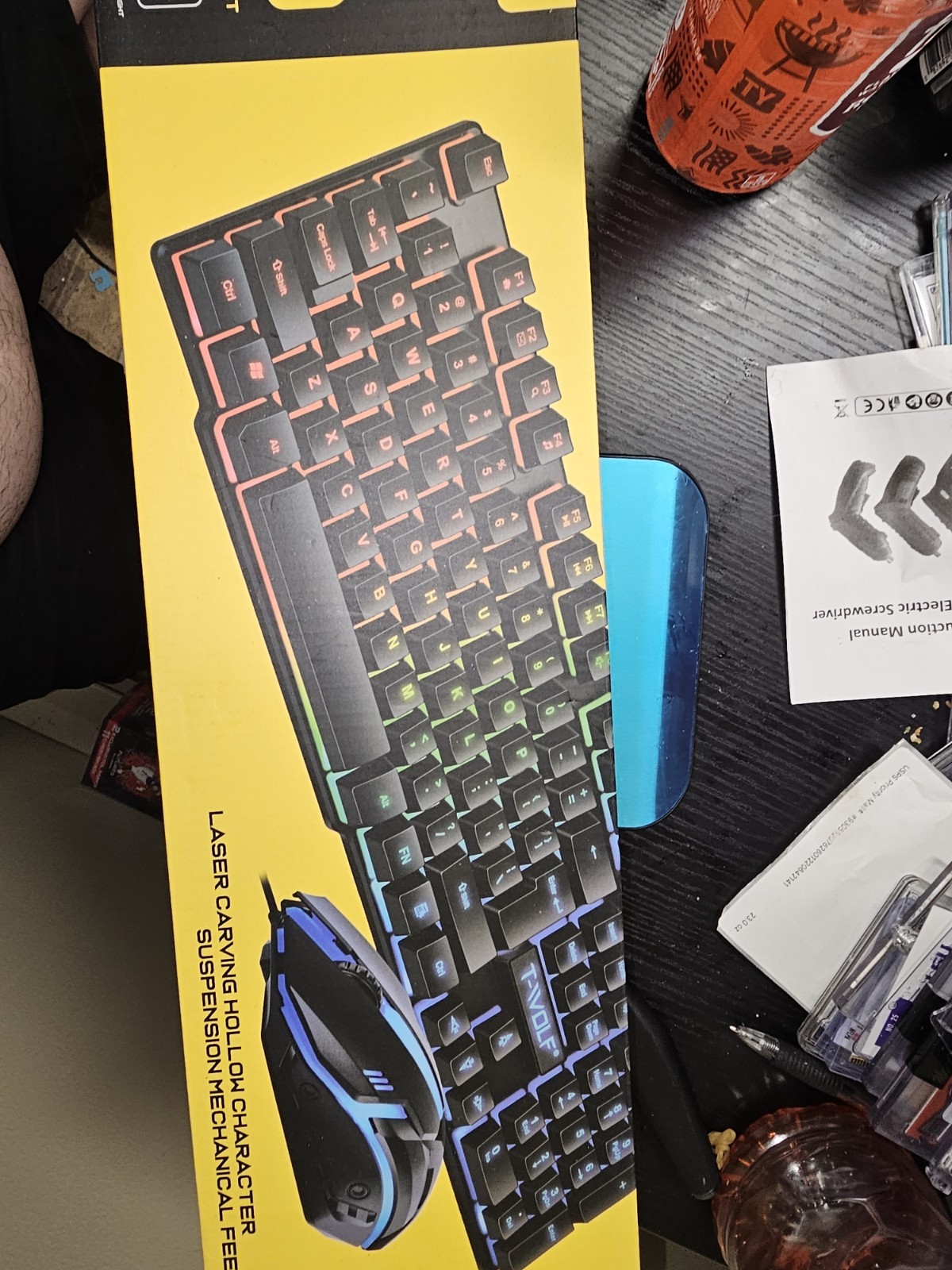 TF200 T-Wolf Gaming Keyboard & Mouse Set Rainbow Backlit Hollow Characters NEW